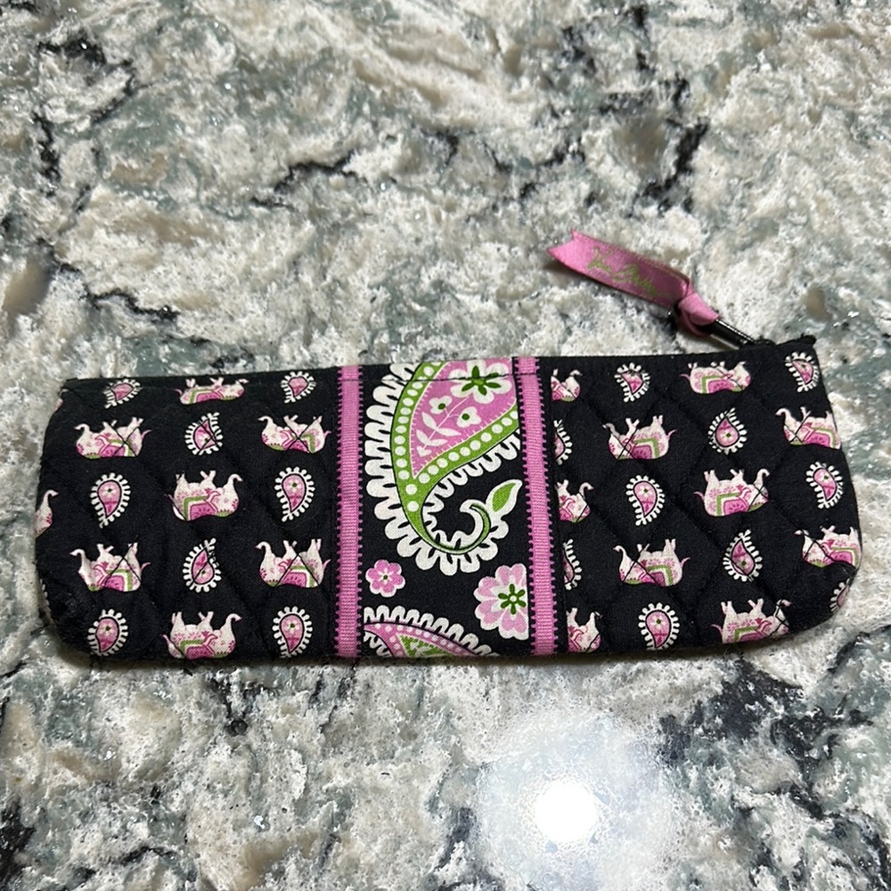 Vera Bradley Black and Pink Elephants Paisley pencil case Bag